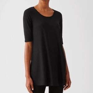 Eileen Fisher Fine Jersey Knit Top Scoop Neck 3/4 Sleeve Womens Black Size M